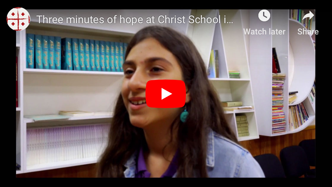 A screenshot of a video called Three minutes of hope at Christ School in Nazareth.